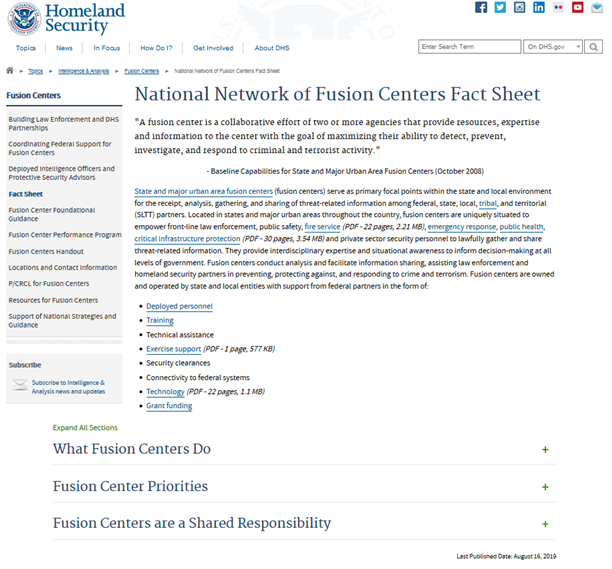 National Network of Fusion Centers Fact Sheet PSP Clearinghouse